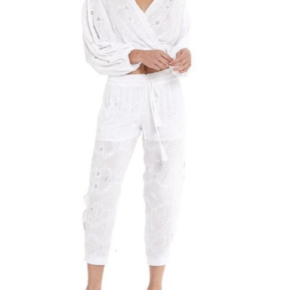 Young Fabulous Broke Eyelet Joggers Size Small White Beach Coverup Lightweight